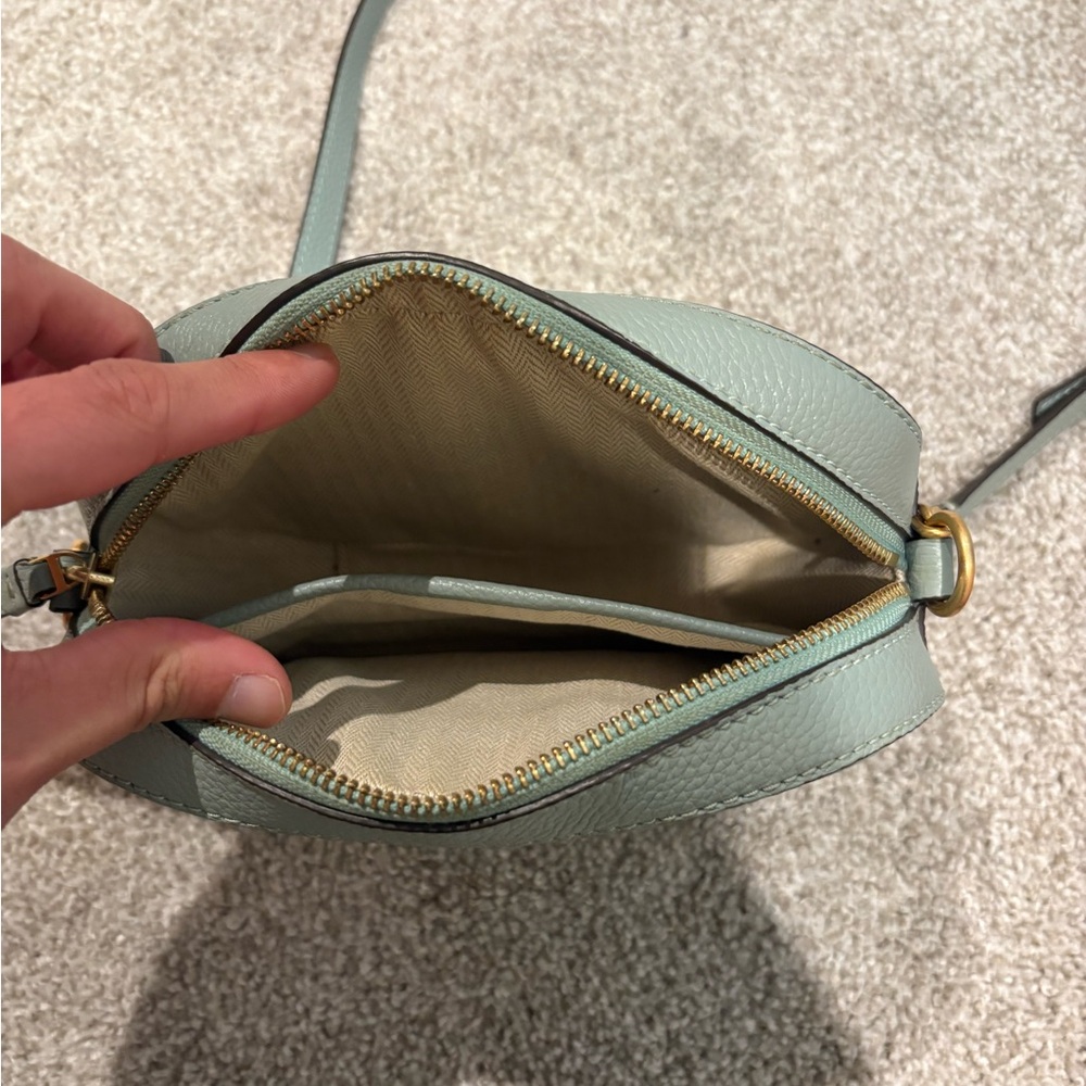 Tory Burch Green Leather Crossbody Bag with Zipper Closure